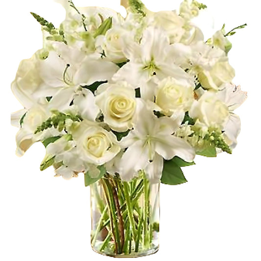 Classic All White Arrangement for Sympathy - Floral Arrangement - Flower Delivery Brooklyn