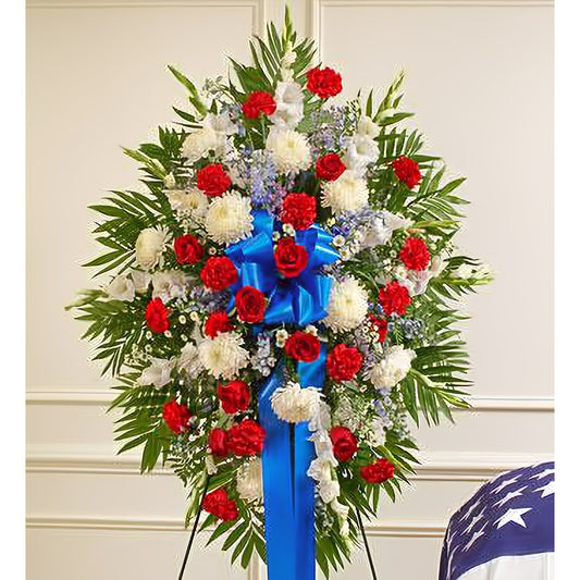 Deepest Red, White & Blue Standing Spray - Floral Arrangement - Flower Delivery Brooklyn