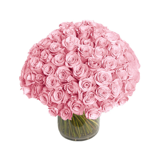 Fresh Roses in a Vase | 100 Light Pink Roses - Floral Arrangement - Flower Delivery Brooklyn