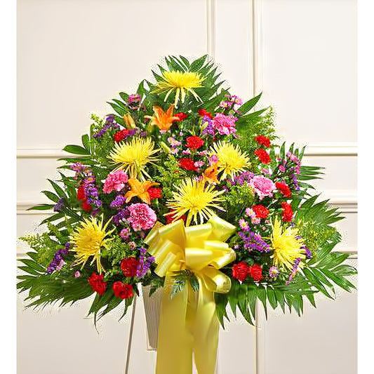 Heartfelt Sympathies Bright Standing Basket - Floral Arrangement - Flower Delivery Brooklyn