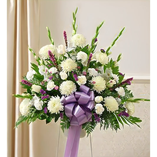 Heartfelt Sympathies Lavender Standing Basket - Floral Arrangement - Flower Delivery Brooklyn