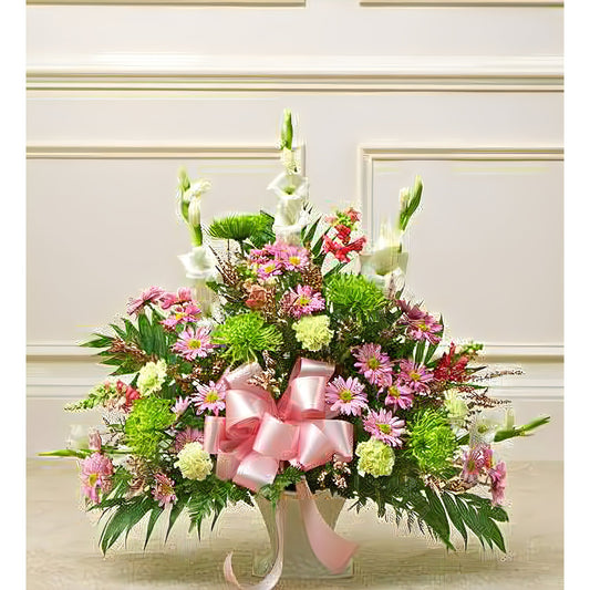 Heartfelt Tribute Pastel Floor Basket Arrangement - Floral Arrangement - Flower Delivery Brooklyn