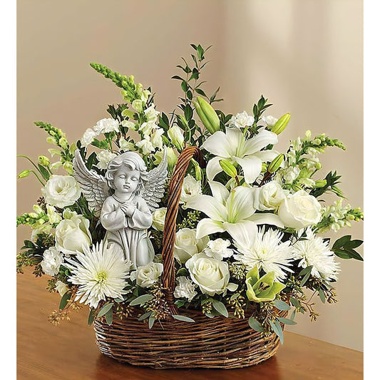 Heavenly Angel All White Basket - Floral Arrangement - Flower Delivery Brooklyn