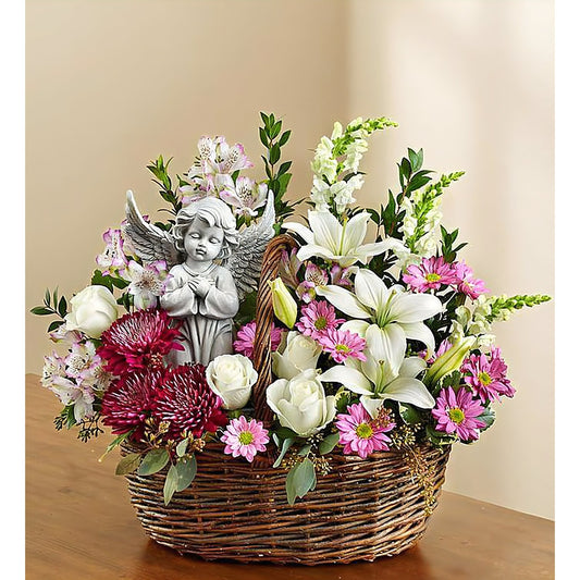 Heavenly Angel Lavender and White Basket - Floral Arrangement - Flower Delivery Brooklyn