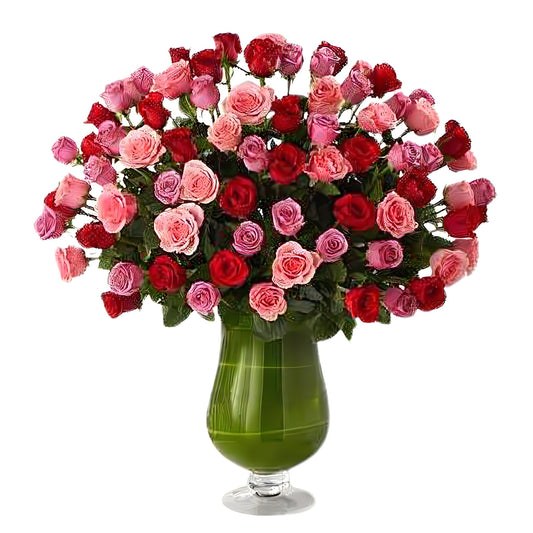 Luxury Rose Bouquet - 24 Premium Long Stem Red, Pink & Lavender Roses - Floral Arrangement - Flower Delivery Brooklyn