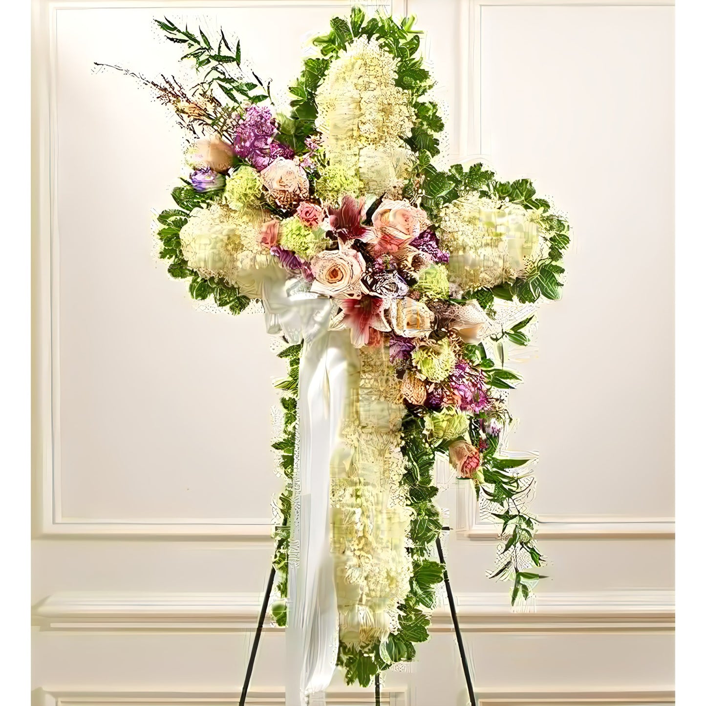 Peace and Prayers Standing Cross - Pastel - Floral Arrangement - Flower Delivery Brooklyn