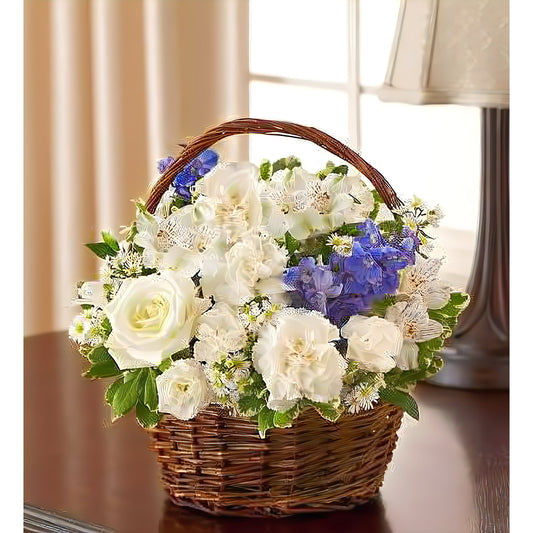 Peace, Prayers & Blessings - Blue and White - Floral Arrangement - Flower Delivery Brooklyn