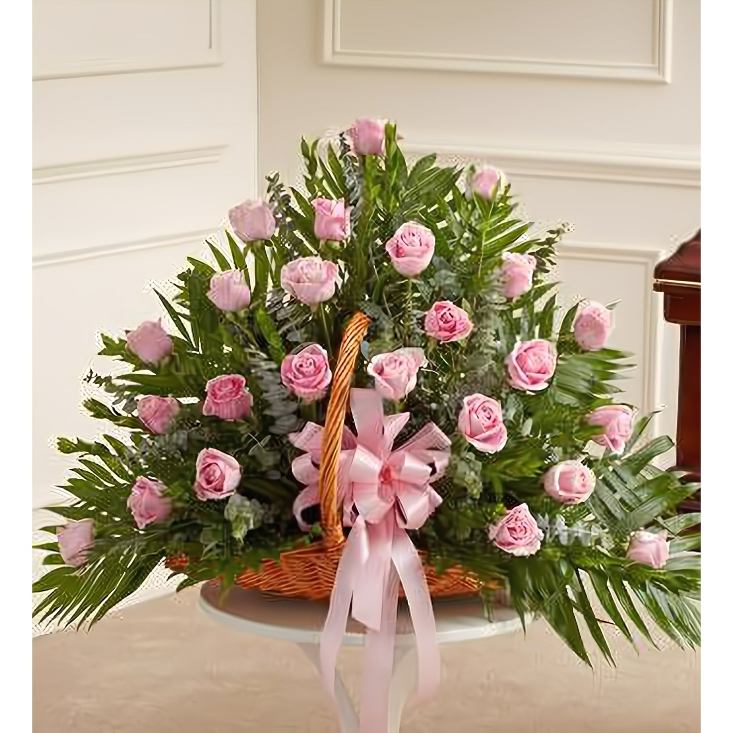 Pink Rose Fireside Basket - Floral Arrangement - Flower Delivery Brooklyn