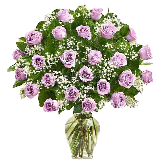 Premium Long Stem - 24 Purple Roses - Floral Arrangement - Flower Delivery Brooklyn