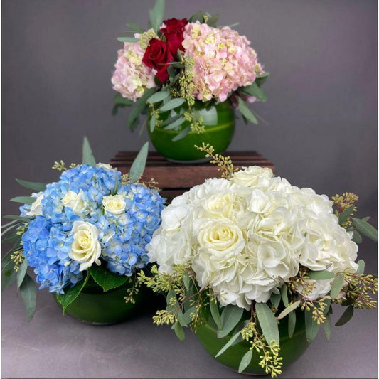 Rose and Hydrangea Elegance Bubble Bowl - Floral Arrangement - Flower Delivery Brooklyn