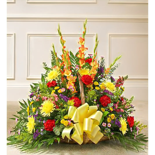 Thoughts and Prayers Fireside Basket - Bright - Floral Arrangement - Flower Delivery Brooklyn