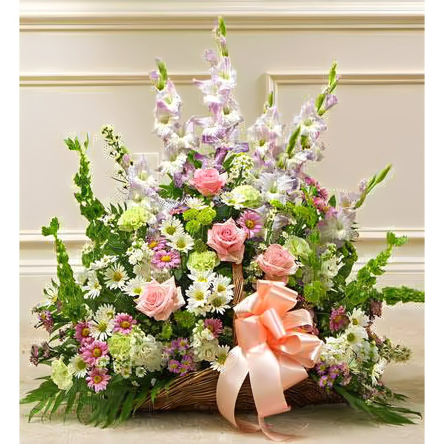 Thoughts and Prayers Fireside Basket - Pastel - Floral Arrangement - Flower Delivery Brooklyn