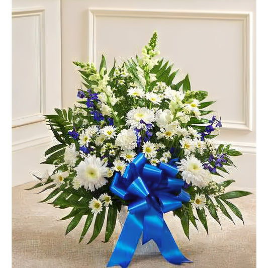 Tribute Blue & White Floor Basket Arrangement - Floral Arrangement - Flower Delivery Brooklyn