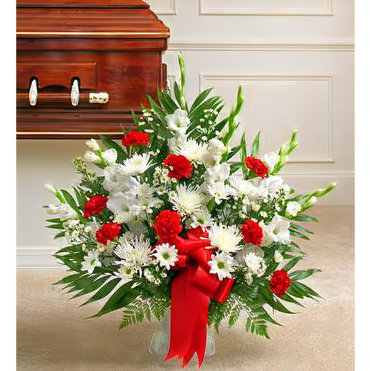 Tribute Red & White Floor Basket Arrangement - Floral Arrangement - Flower Delivery Brooklyn