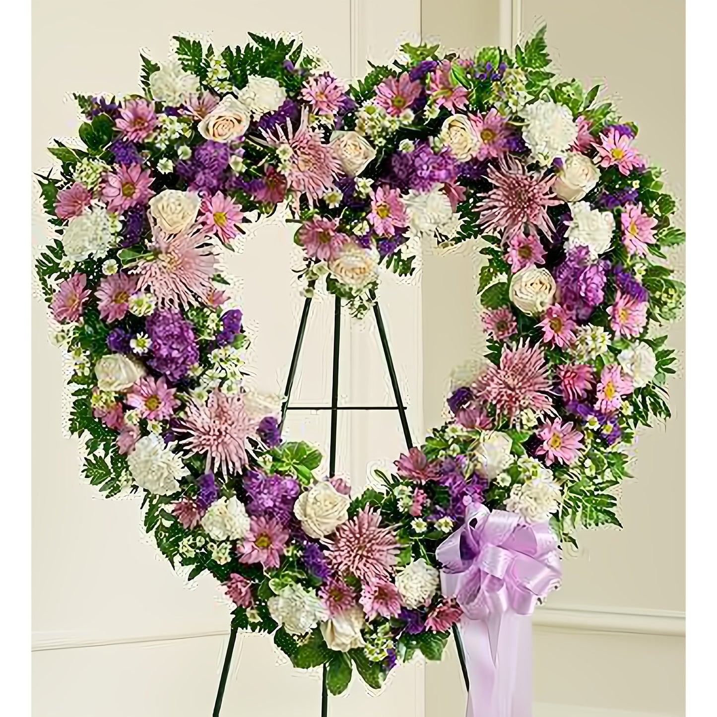 Always Remember Lavender Floral Heart Tribute - Floral Arrangement - Flower Delivery Brooklyn