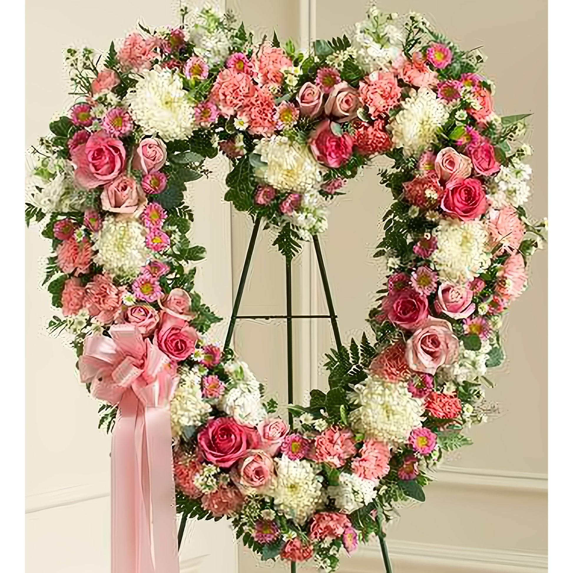 Always Remember Pink Floral Heart Tribute - Floral Arrangement - Flower Delivery Brooklyn