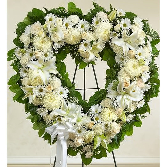 Always Remember White Floral Heart Tribute - Floral Arrangement - Flower Delivery Brooklyn