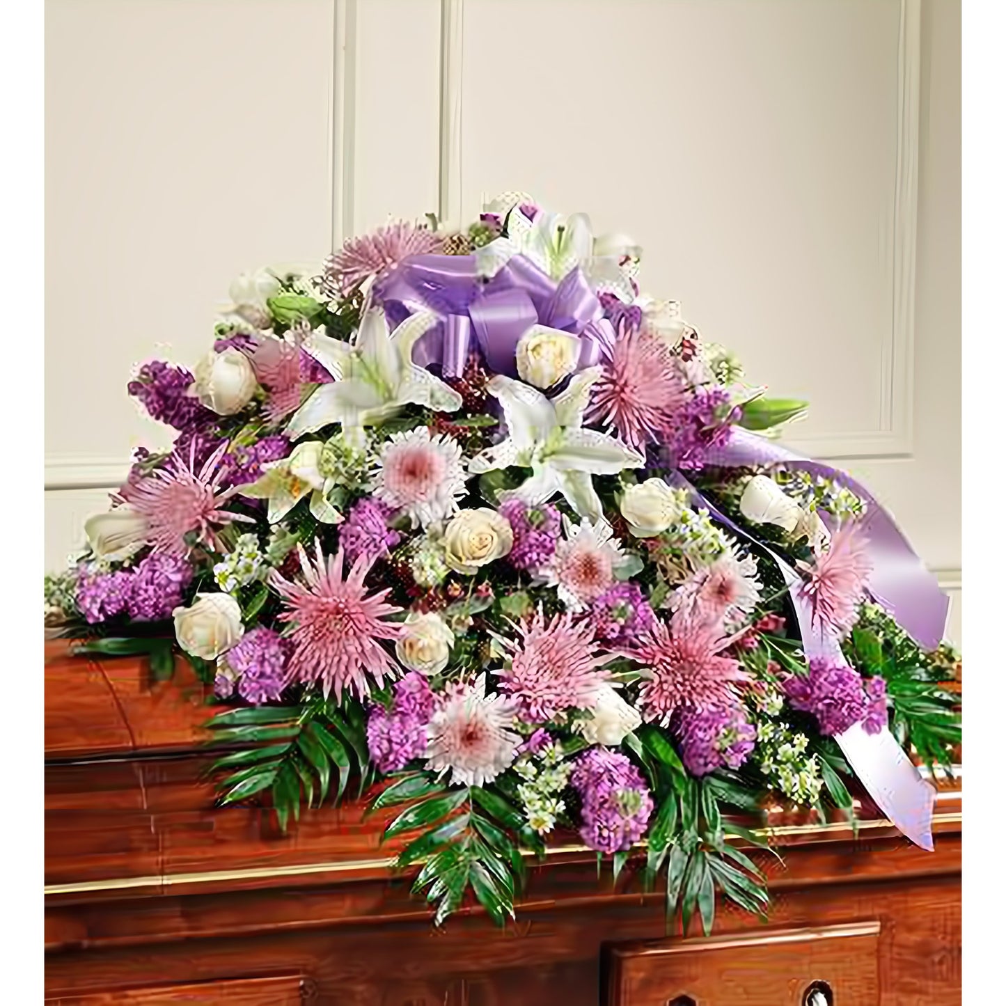 Cherished Memories Lavender Half Casket Cover - Floral Arrangement - Flower Delivery Brooklyn
