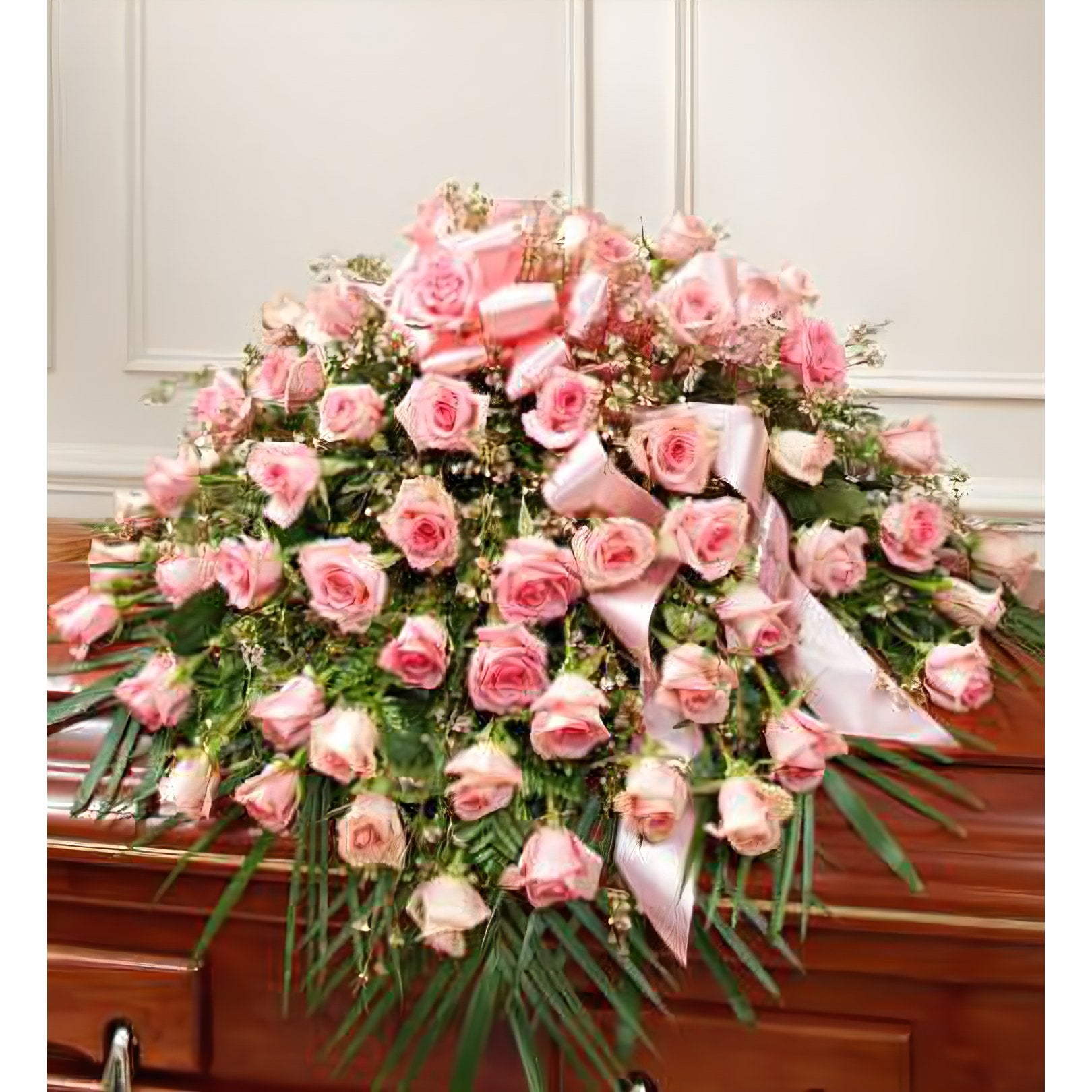 Cherished Memories Rose Half Casket Cover - Pink - Floral Arrangement - Flower Delivery Brooklyn