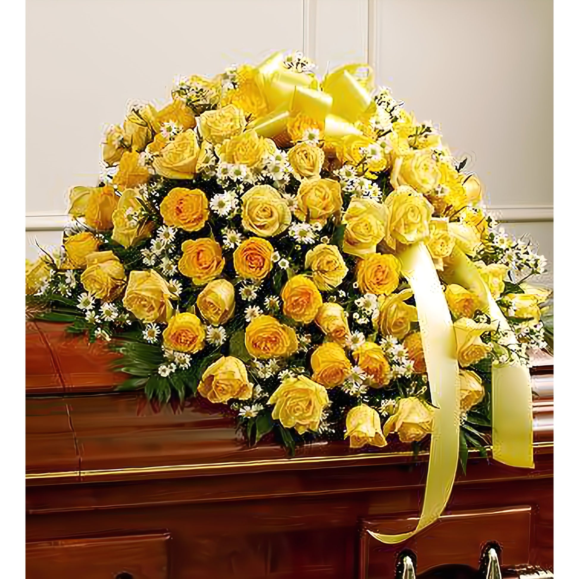 Cherished Memories Rose Half Casket Cover - Yellow - Floral Arrangement - Flower Delivery Brooklyn