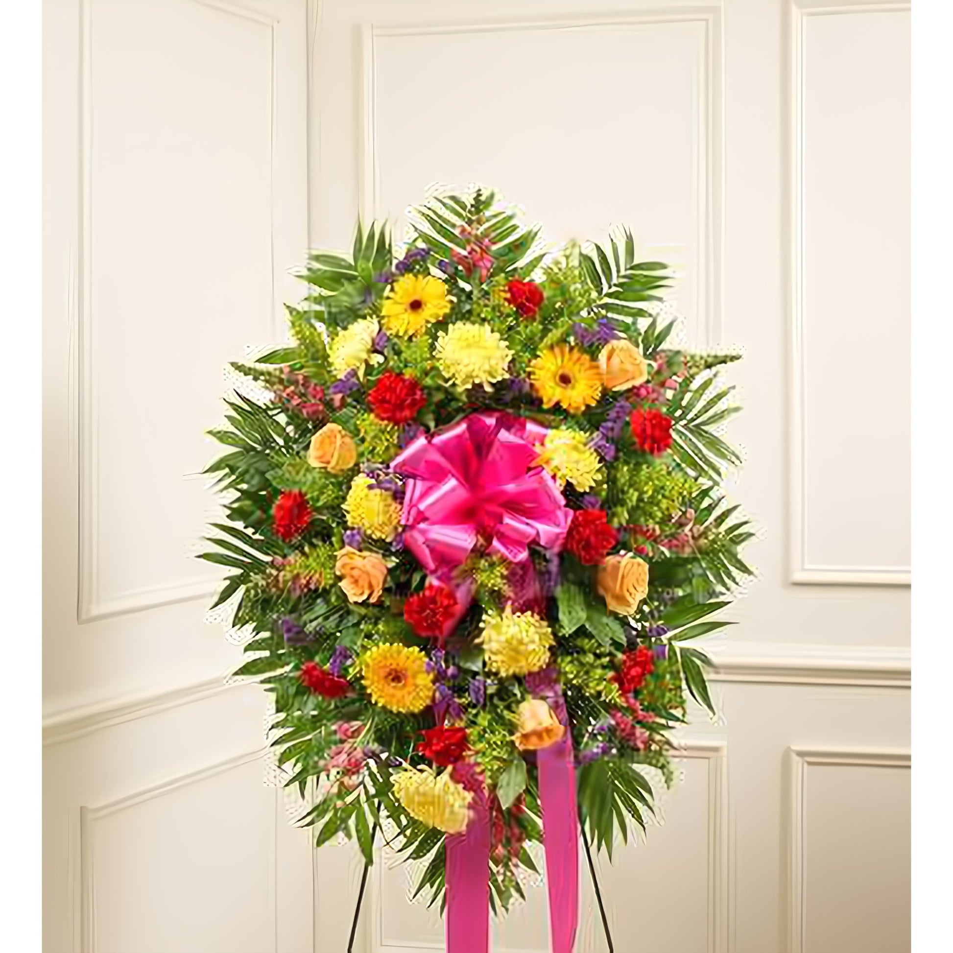 Deepest Sympathies Bright Standing Spray - Floral Arrangement - Flower Delivery Brooklyn