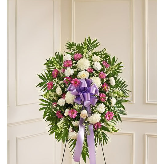 Deepest Sympathies Lavender & White Standing Spray - Floral Arrangement - Flower Delivery Brooklyn