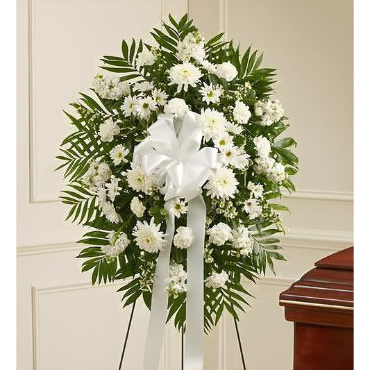 Deepest Sympathies White Standing Spray - Floral Arrangement - Flower Delivery Brooklyn