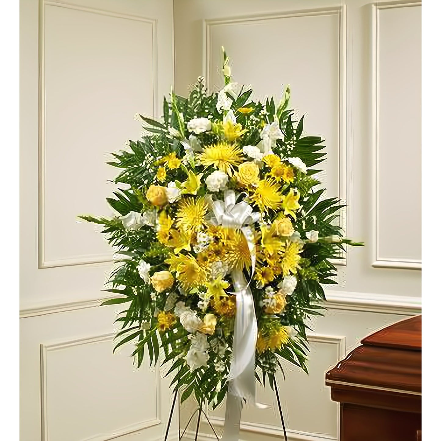 Deepest Sympathies Yellow Standing Spray - Floral Arrangement - Flower Delivery Brooklyn