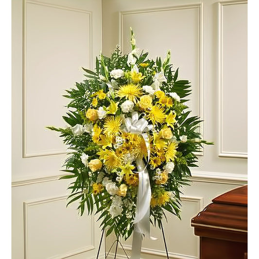 Deepest Sympathies Yellow Standing Spray - Floral Arrangement - Flower Delivery Brooklyn