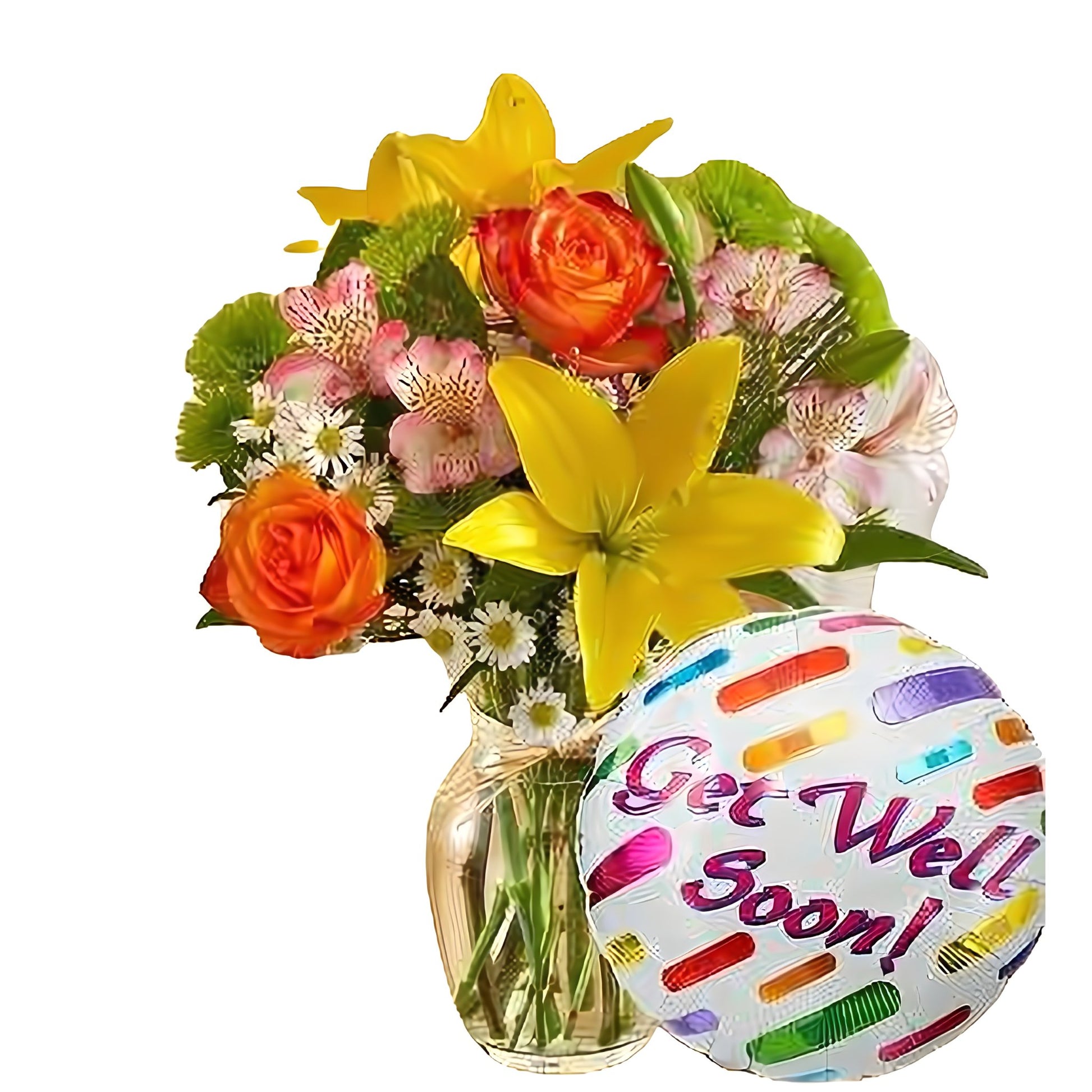 Fields of the World w/ Get Well Balloon - Floral Arrangement - Flower Delivery Brooklyn
