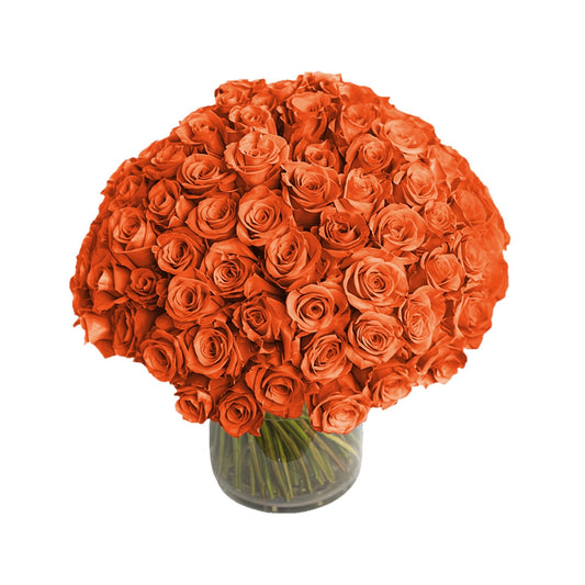 Fresh Roses in a Vase | 100 Orange Roses - Floral Arrangement - Flower Delivery Brooklyn