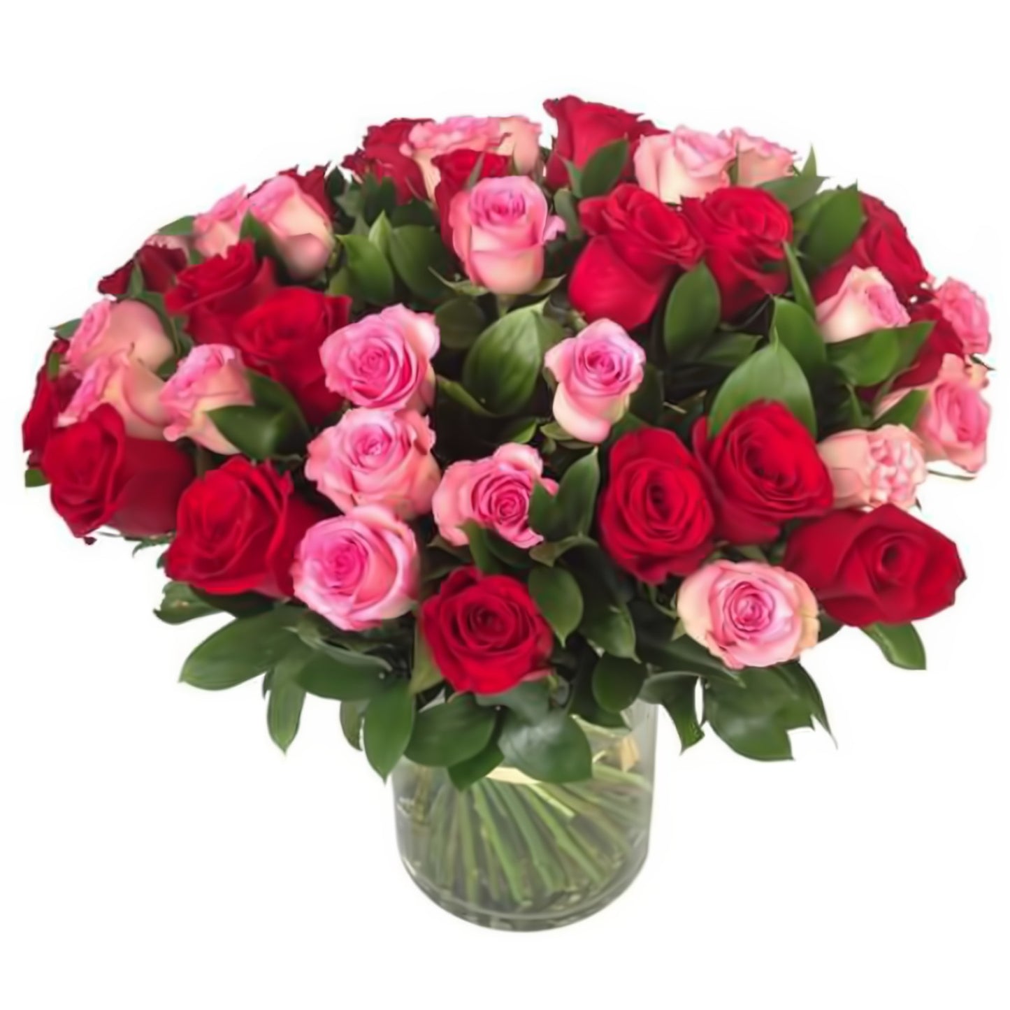 Fresh Roses in a Vase | 100 Red & Pink Roses - Floral Arrangement - Flower Delivery Brooklyn