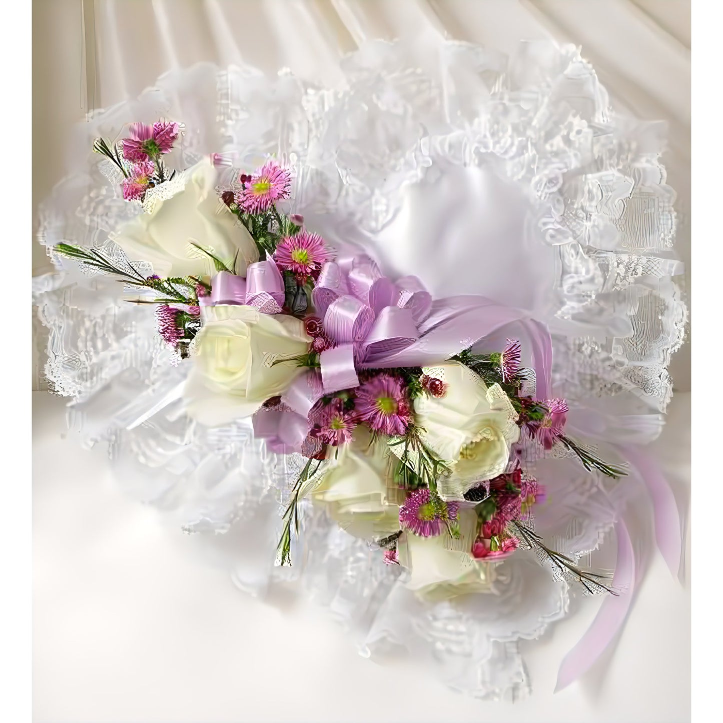 Lavender and White Satin Heart Casket Pillow - Floral Arrangement - Flower Delivery Brooklyn