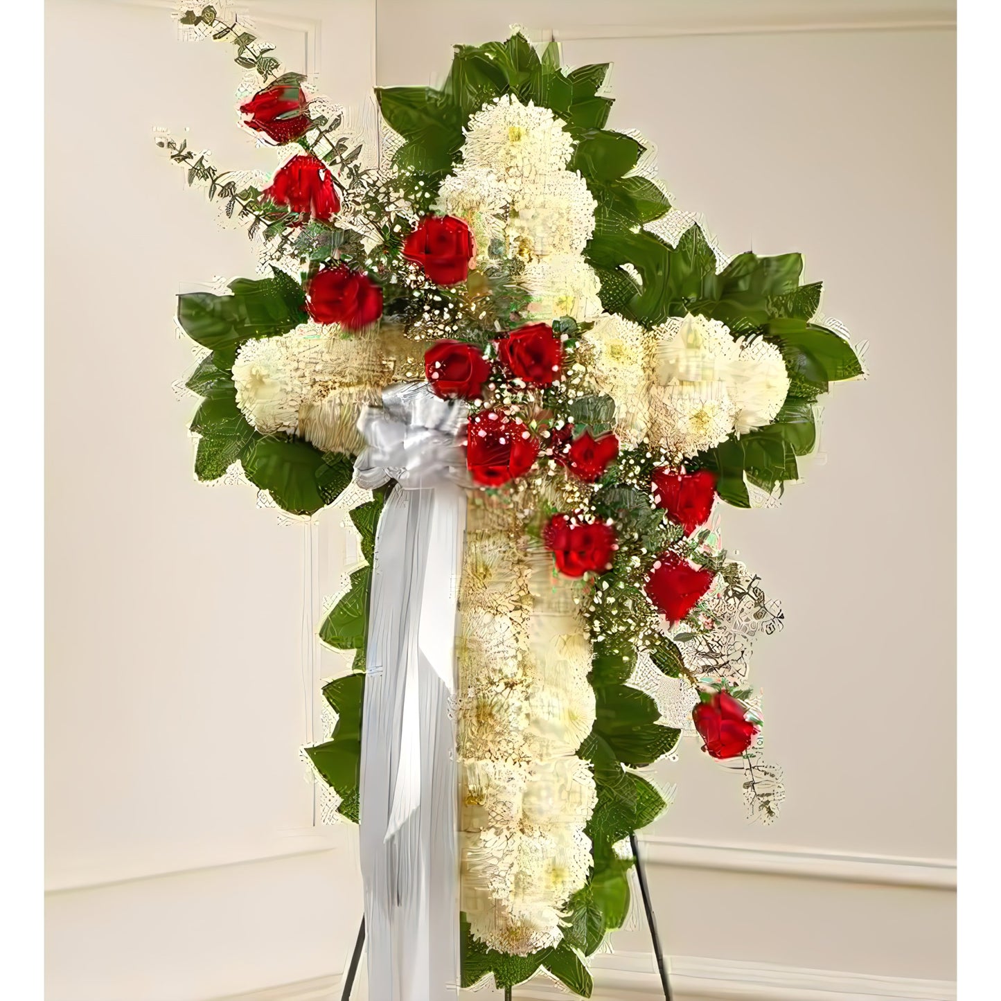 Peace and Prayers Standing Cross - Red - Floral Arrangement - Flower Delivery Brooklyn