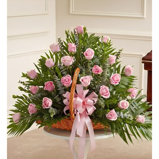 Pink Rose Fireside Basket - Floral Arrangement - Flower Delivery Brooklyn