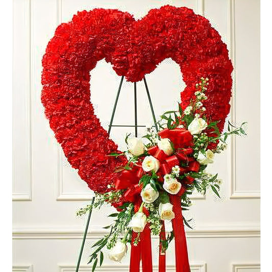Red and White Open Heart with White Roses - Floral Arrangement - Flower Delivery Brooklyn