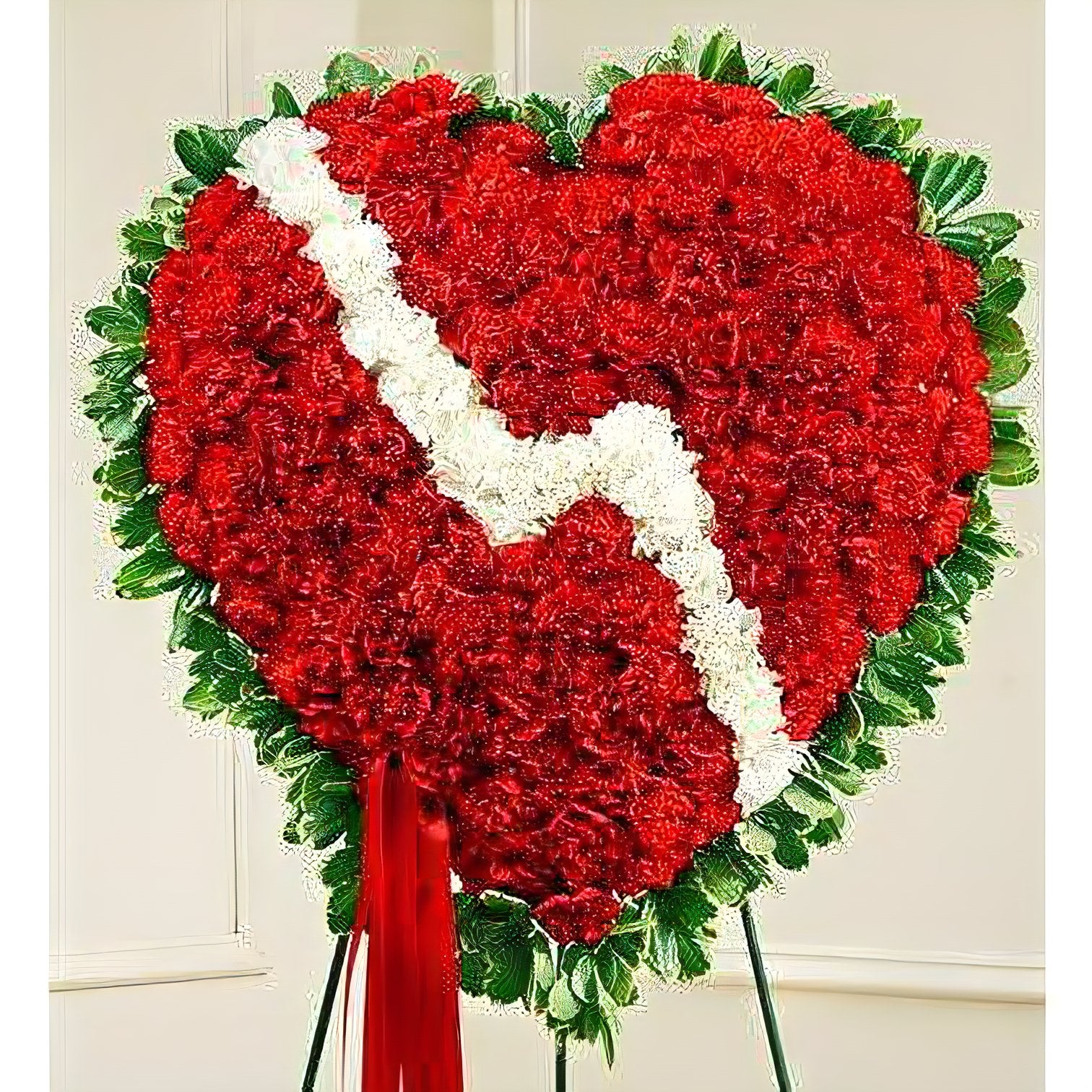 Red and White Standing Broken Heart - Floral Arrangement - Flower Delivery Brooklyn