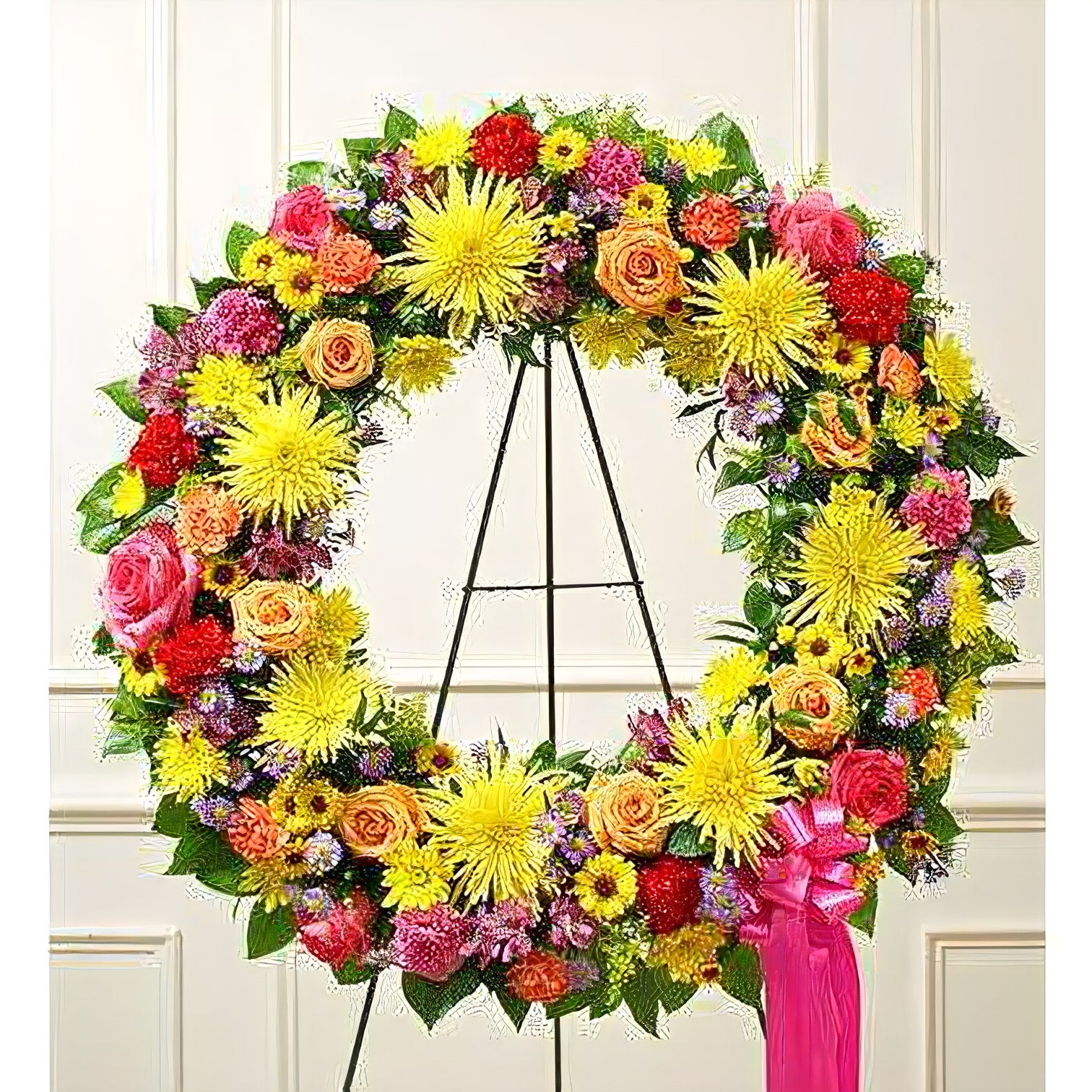 Serene Blessings Bright Standing Wreath - Floral Arrangement - Flower Delivery Brooklyn