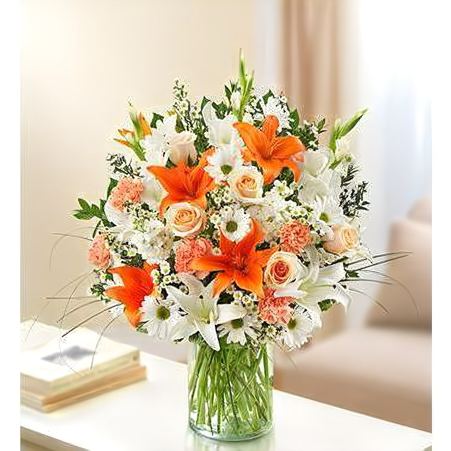 Sincerest Sorrow - Peach, Orange and White - Floral Arrangement - Flower Delivery Brooklyn