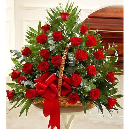 Sincerest Sympathies Fireside Basket - Red - Floral Arrangement - Flower Delivery Brooklyn