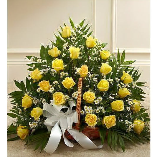 Sincerest Sympathies Fireside Basket - Yellow - Floral Arrangement - Flower Delivery Brooklyn