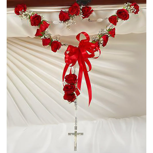 Small Rosary with Red Spray Roses - Floral Arrangement - Flower Delivery Brooklyn