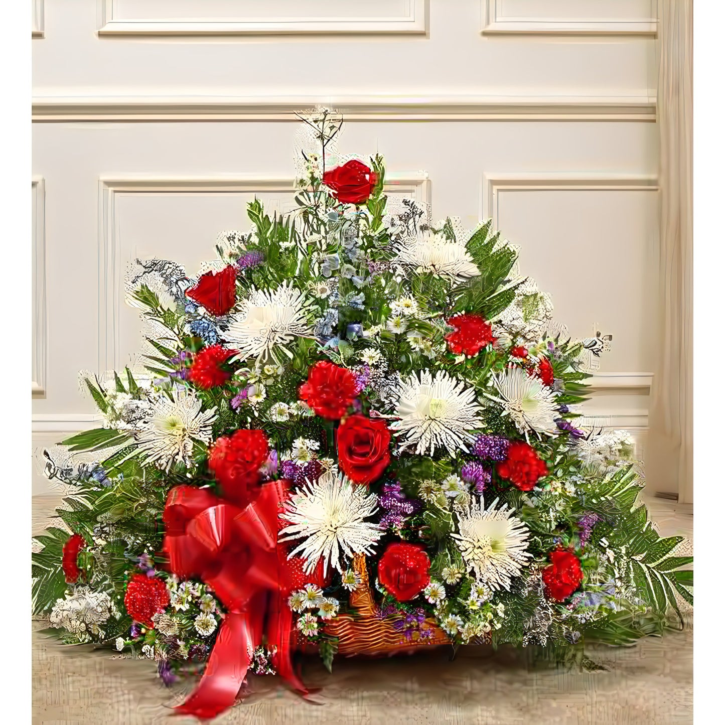 Thoughts and Prayer Fireside Basket-Red/White/Blue - Floral Arrangement - Flower Delivery Brooklyn