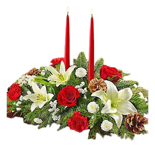 Traditional Christmas Centerpiece - Floral Arrangement - Flower Delivery Brooklyn