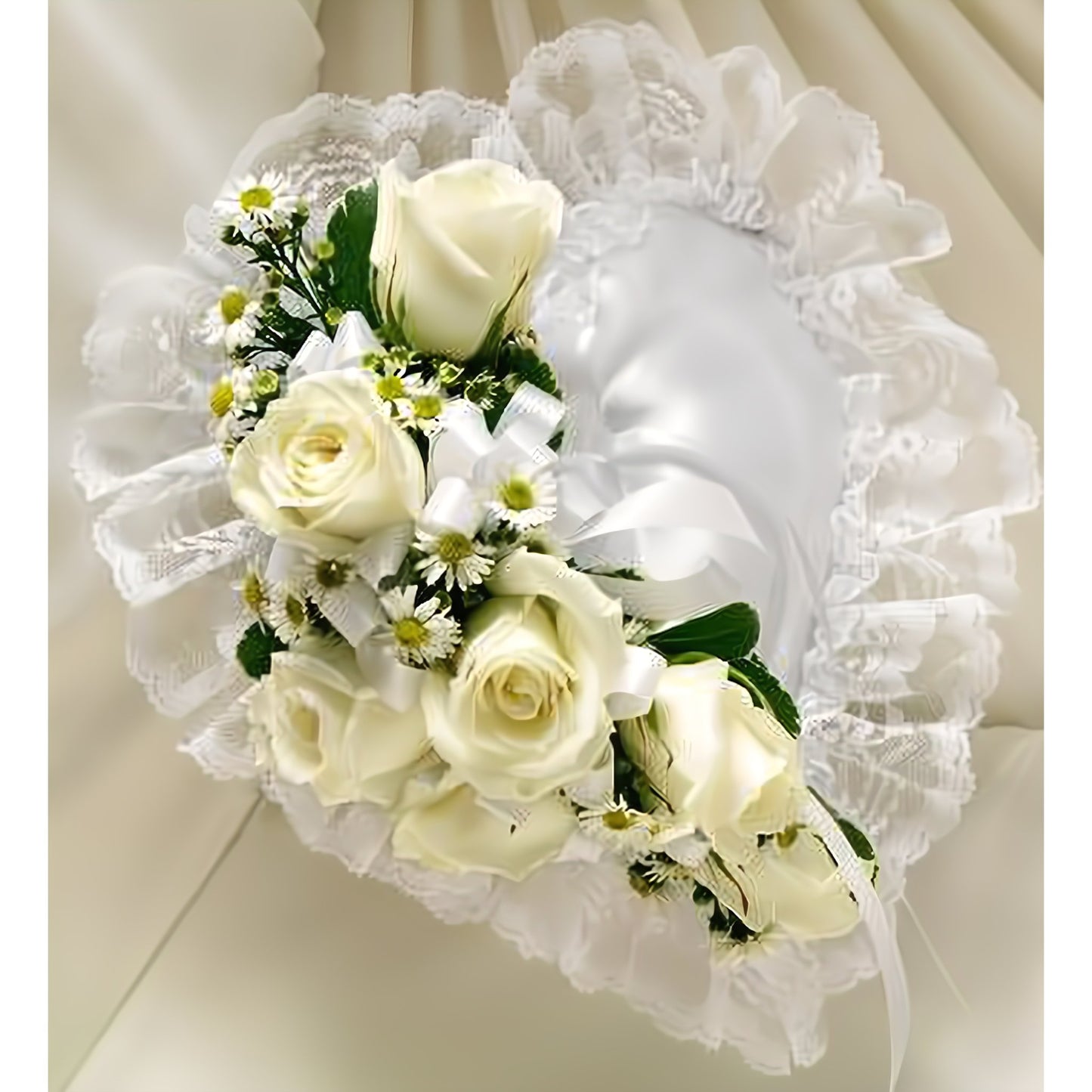 White Satin Heart Casket Pillow - Floral Arrangement - Flower Delivery Brooklyn