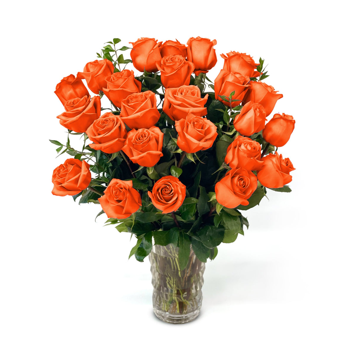 Fresh Roses in a Crystal Vase | Orange - Roses