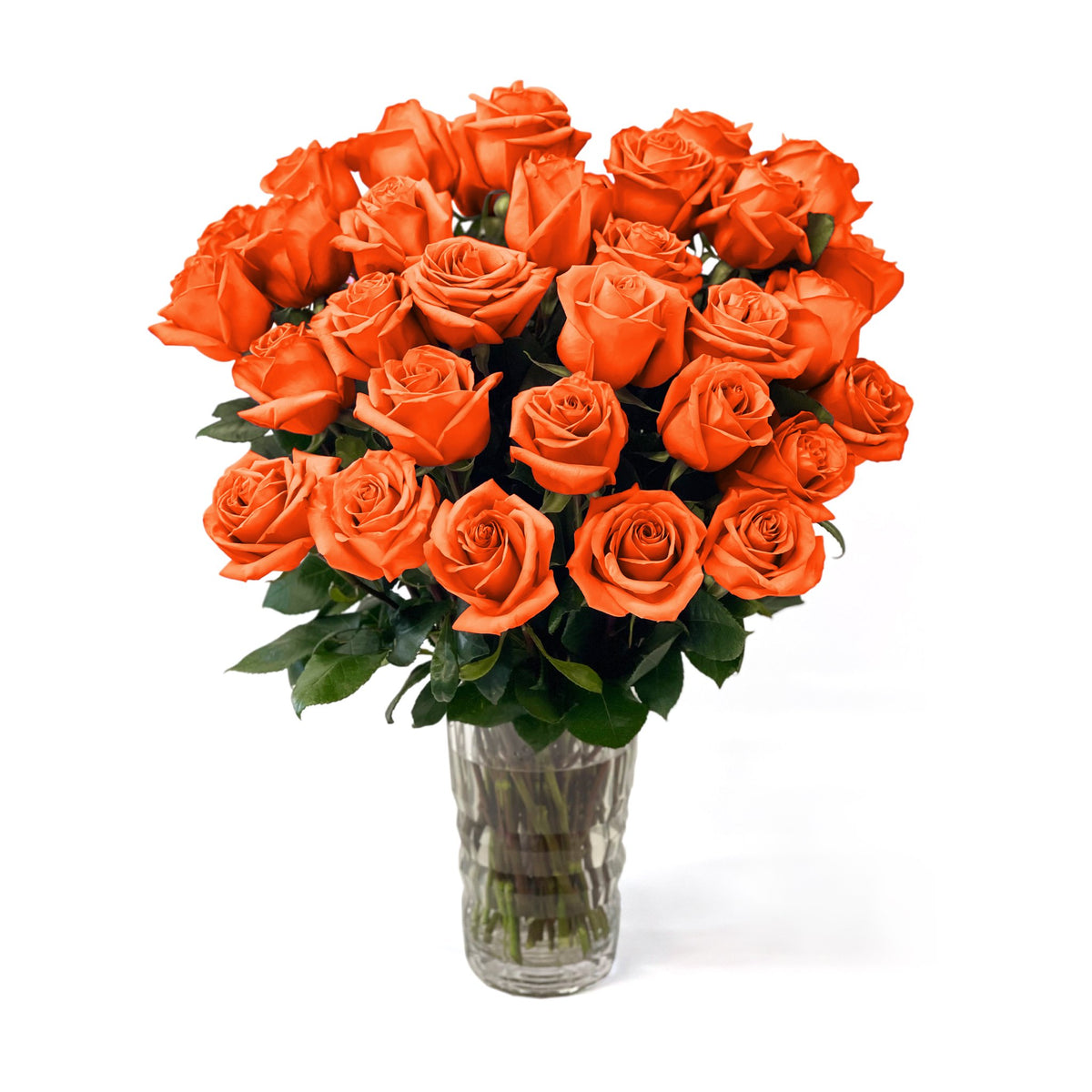 Fresh Roses in a Crystal Vase | Orange - 4 Dozen - Roses